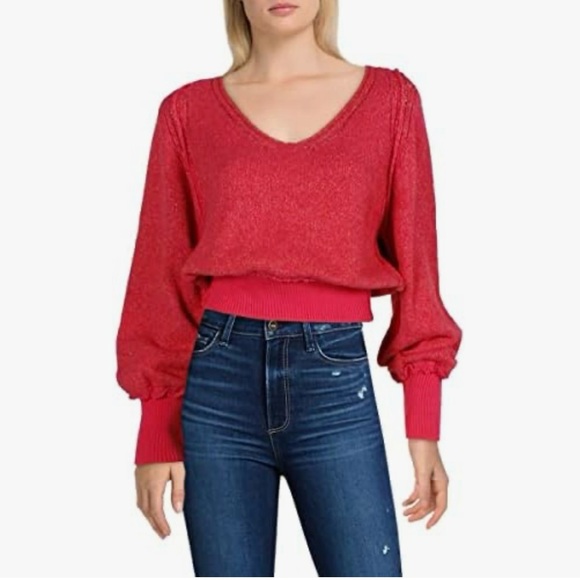 Free People Women’s Riptide Bishop Sleeves V-Neck Sweater. - Picture 3 of 11